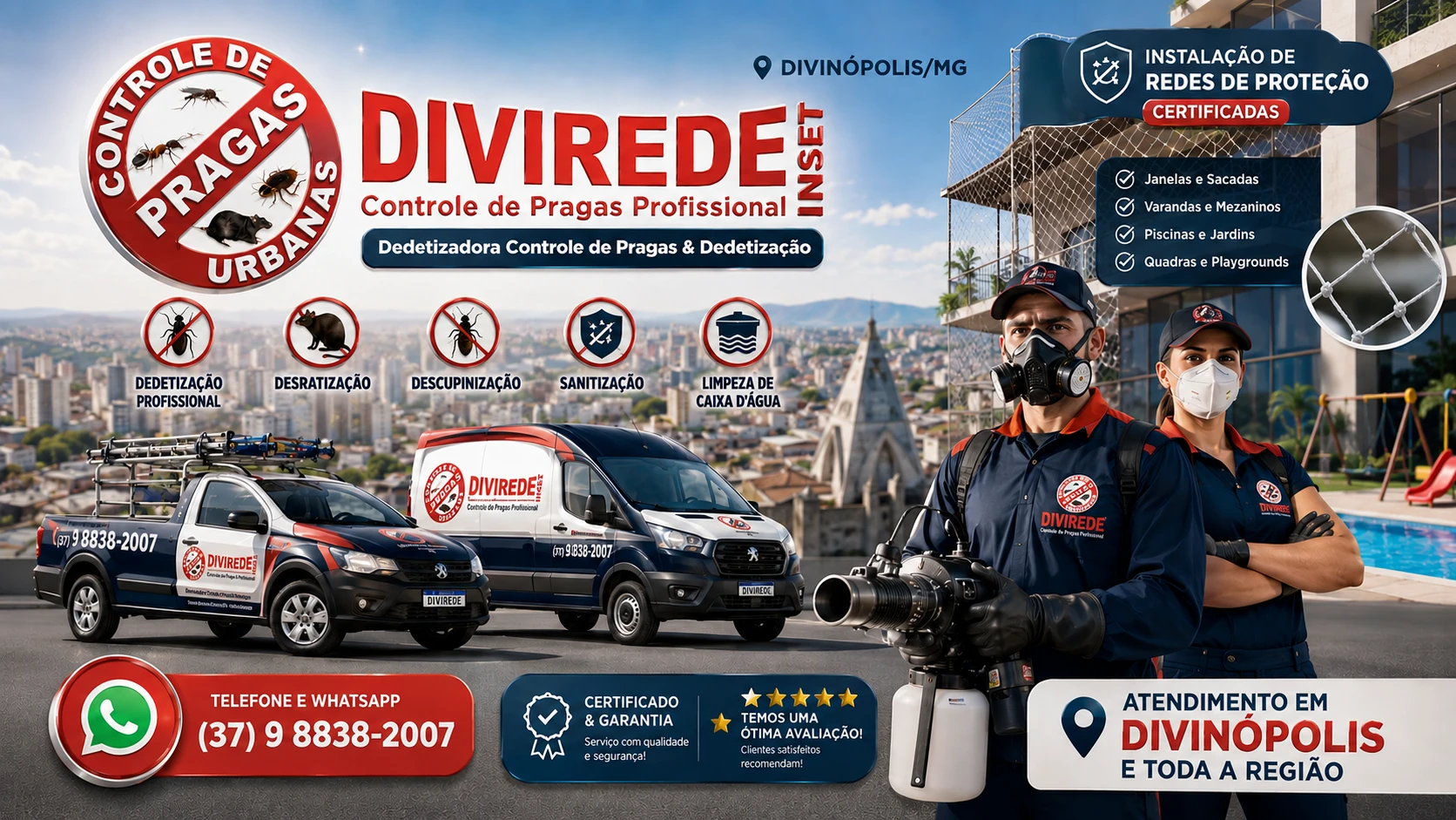 Dedetizadora em Divinópolis MG - DIVIREDE INSET Controle de Pragas Profissional e Redes de Proteção